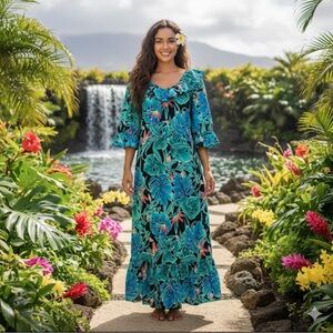 Hilo Hattie Hawaiian Original Maxi Dress Large